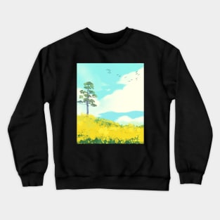 Lone tree on yellow flower field Crewneck Sweatshirt